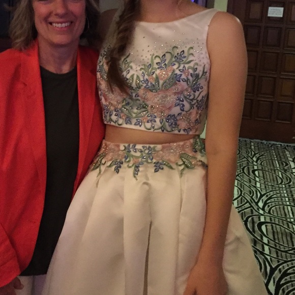 Tiffany Designs White Two Piece Floral Prom Dress - Picture 5 of 8